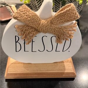 Rae Dunn White Pumpkin with Burlap Bow